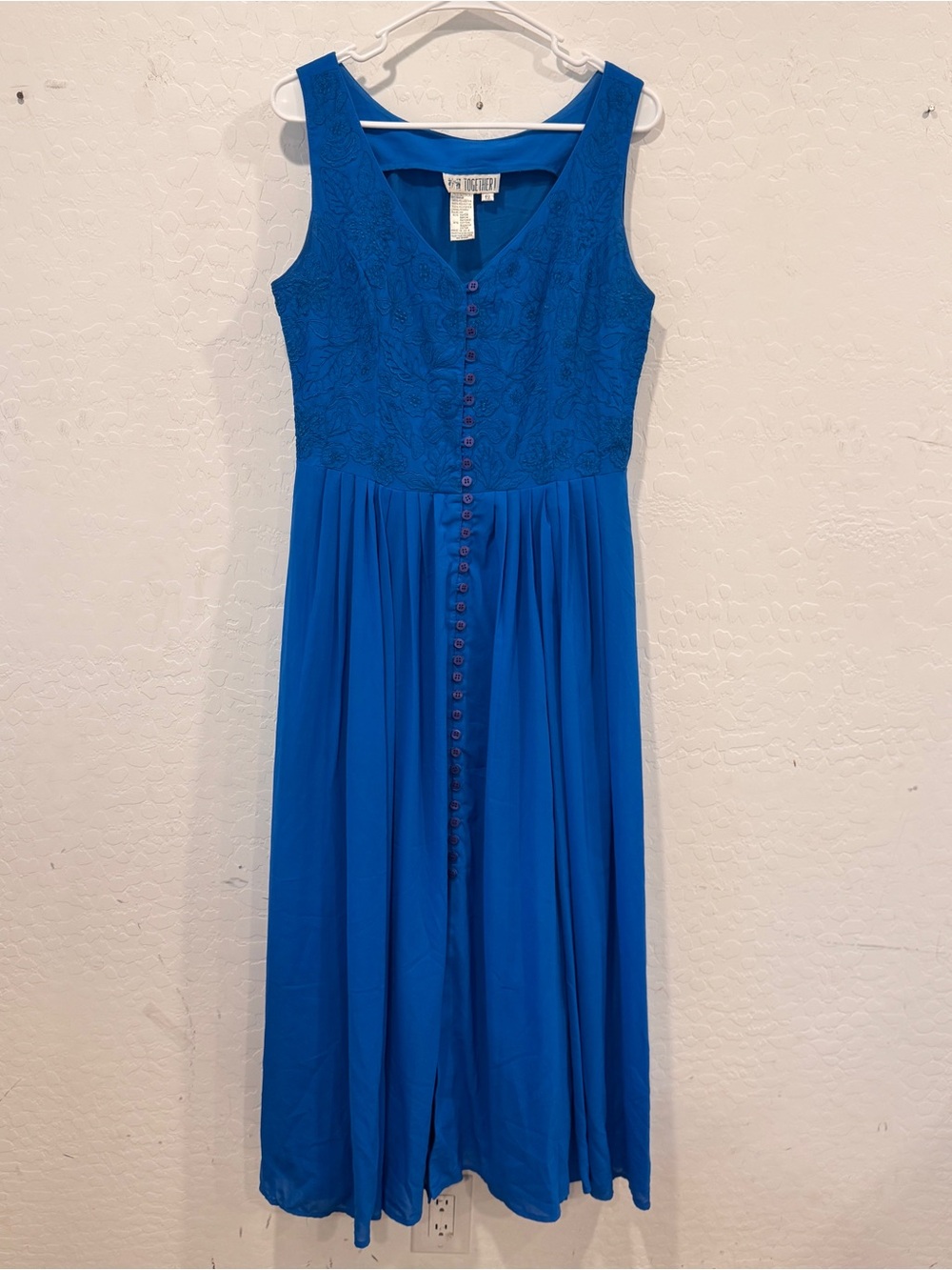 Vintage Together Blue Sleeveless Maxi Dress Womens 12 Embroidered Renaissance